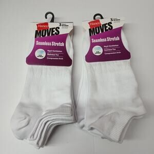 Hanes Moves No Show Socks 6 Pairs Women's Size 5-9 White Seamless Stretch